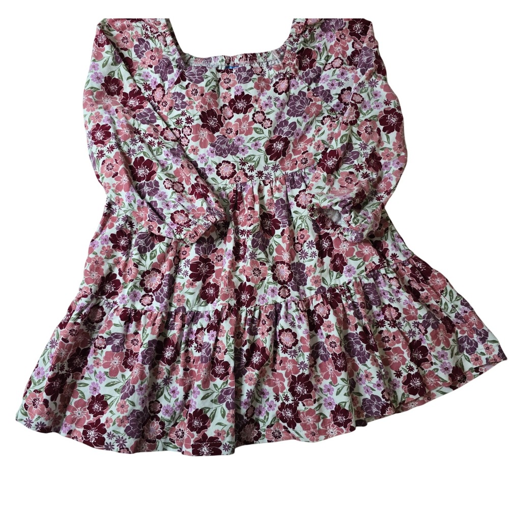 Draper James Kids Pink Purple Floral Corduroy Tiered Long Sleeve Dress Size 5